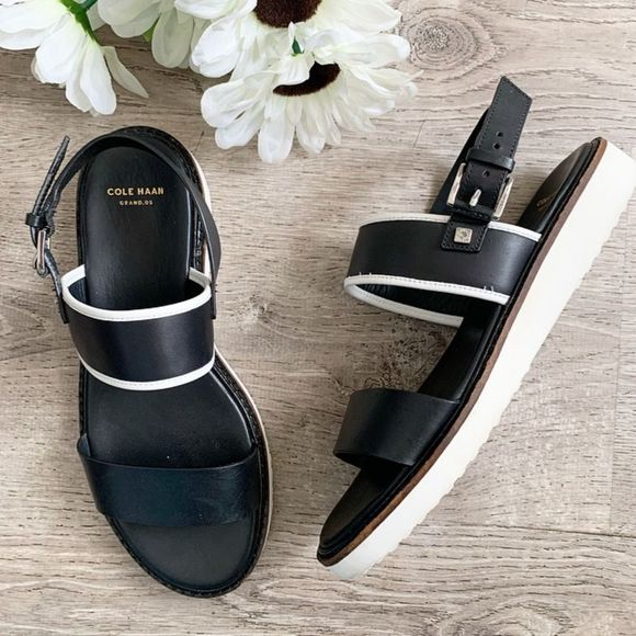 Cole Haan Shoes - COLE HAAN Sandals 7 Black White Leather Capri